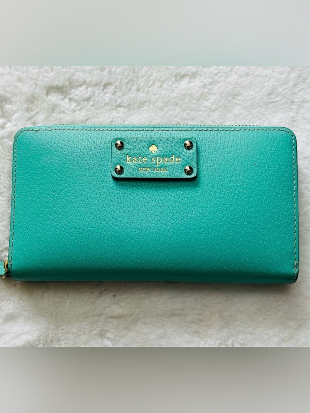 kate spade Teal Zip-Around Leather Wallet with Gold Logo Plate